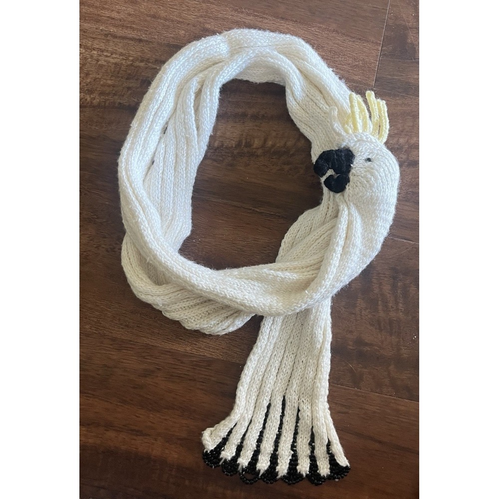 Long Cockatoo Knitted Scarf w/ Beaded Tail